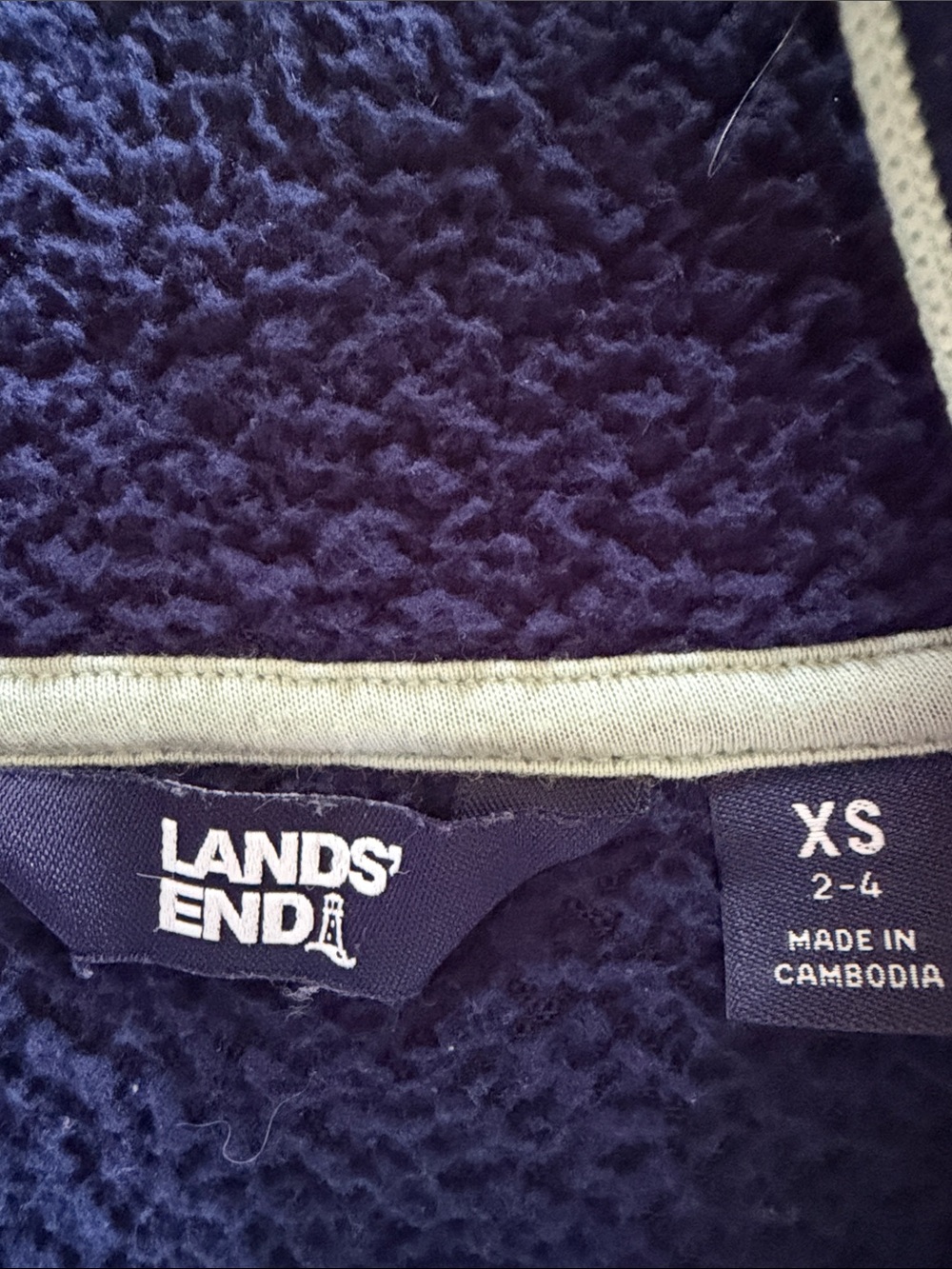 Lands' End Navy Sherpa mock neck Pullover with light blue trim Size XS - Picture 3 of 6